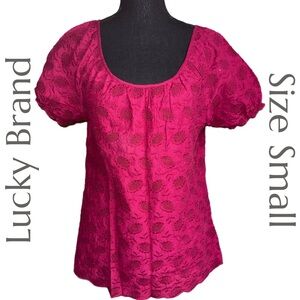 Lucky Brand - Boho Magenta Floral Eyelet Lace Blouse - 100% Cotton - Size Small